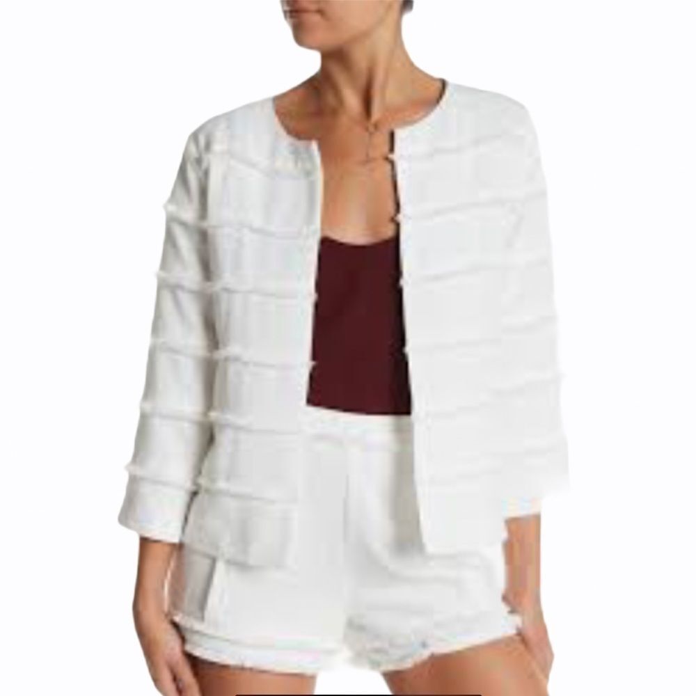 120% Lino White Fringe Jacket Hook & Eye Closure Size 6 - Picture 16 of 16